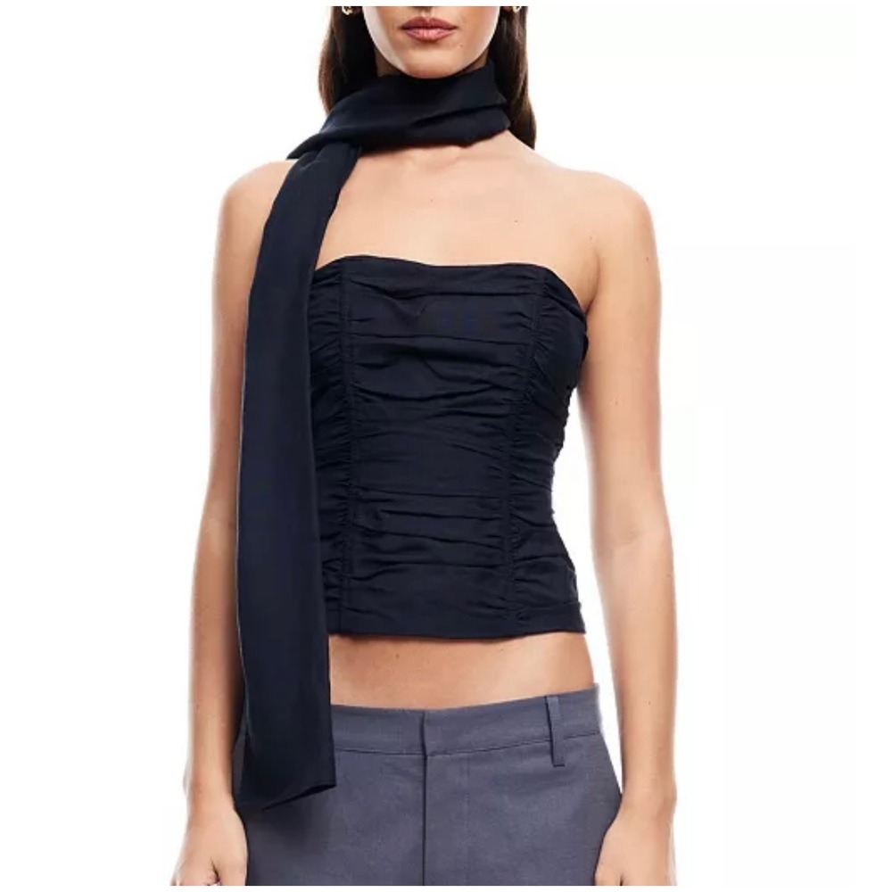 Lioness Women's Island Ruched Scarf-Trim‎ Tube Top Small NWT navy blue